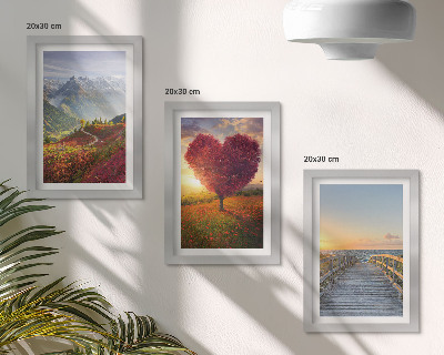 Photo frame wall Mountain landscapes heart-shaped tree pier