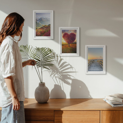 Photo frame wall Mountain landscapes heart-shaped tree pier