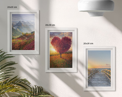 Photo frame wall Mountain landscapes heart-shaped tree pier