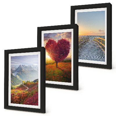 Photo frame wall Mountain landscapes heart-shaped tree pier