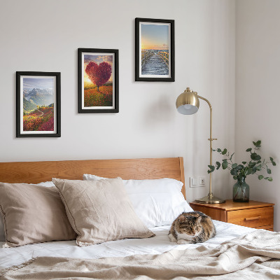 Photo frame wall Mountain landscapes heart-shaped tree pier