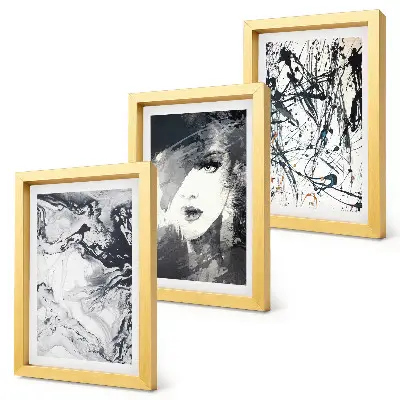 Framed triptych Abstract patterns in shades of black and white