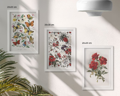 3-piece wall art set Butterflies, flowers and red roses in a classic style