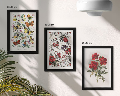 3-piece wall art set Butterflies, flowers and red roses in a classic style