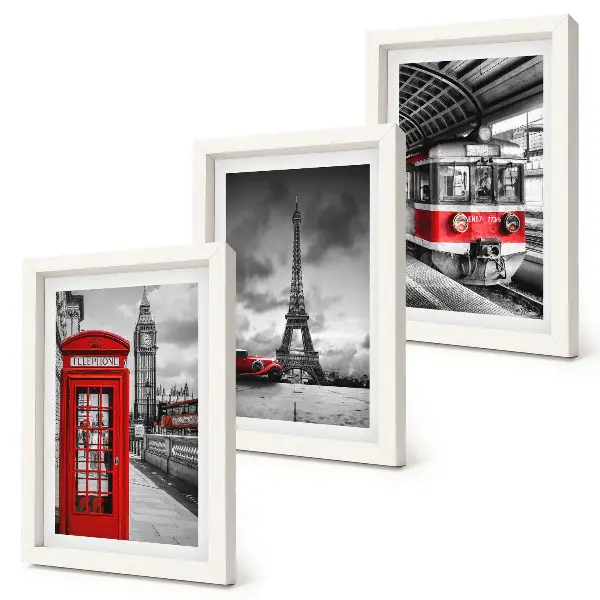 Photo frame wall kit iconic cities of London and Paris with rail transport