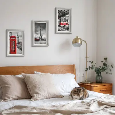 Photo frame wall kit iconic cities of London and Paris with rail transport