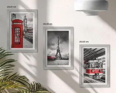 Photo frame wall kit iconic cities of London and Paris with rail transport