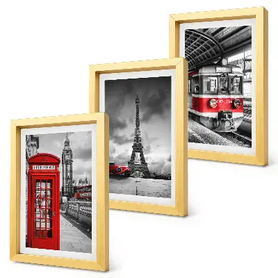 Photo frame wall kit iconic cities of London and Paris with rail transport
