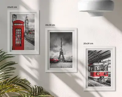 Photo frame wall kit iconic cities of London and Paris with rail transport