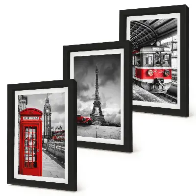 Photo frame wall kit iconic cities of London and Paris with rail transport