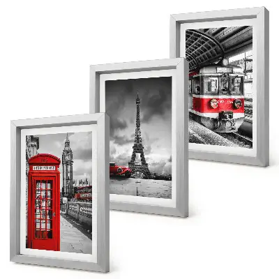 Photo frame wall kit iconic cities of London and Paris with rail transport