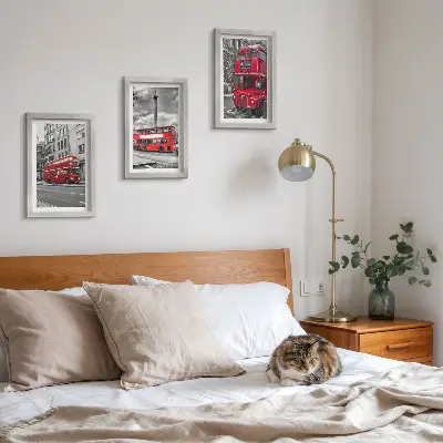 3-piece wall art set featuring London's urban landscape with red buses