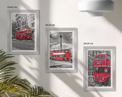 3-piece wall art set featuring London's urban landscape with red buses
