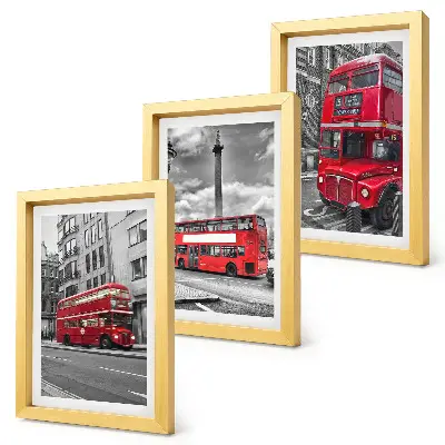 3-piece wall art set featuring London's urban landscape with red buses
