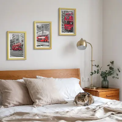 3-piece wall art set Red buses in London's urban landscape