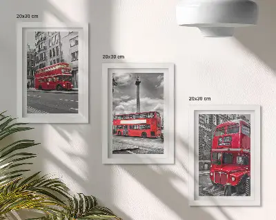 3-piece wall art set featuring London's urban landscape with red buses