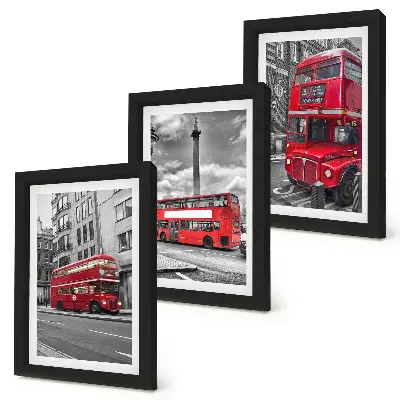 3-piece wall art set Red buses in London's urban landscape