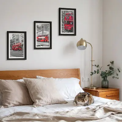 3-piece wall art set featuring London's urban landscape with red buses