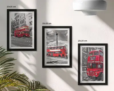 3-piece wall art set Red buses in London's urban landscape