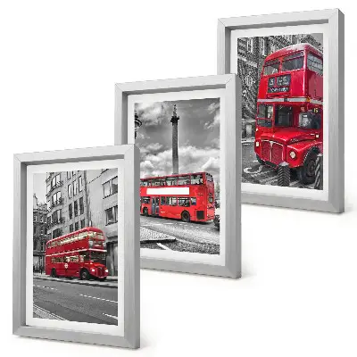 3-piece wall art set featuring London's urban landscape with red buses