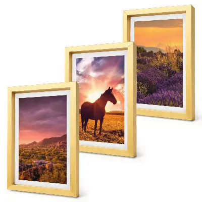 Mountain landscapes with horses and lavender fields framed triptych