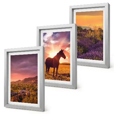 Mountain landscapes with horses and lavender fields framed triptych