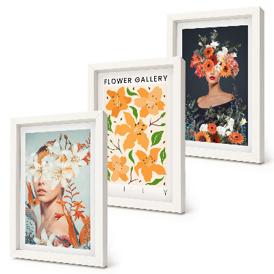 3-piece wall art set Floral portraits with colorful bouquets and leaves