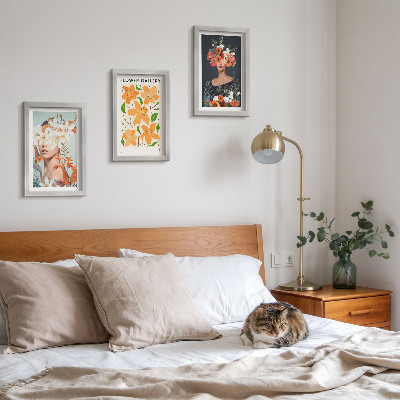 3-piece wall art set Floral portraits with colorful bouquets and leaves