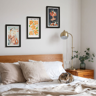 3-piece wall art set Floral portraits with colorful bouquets and leaves