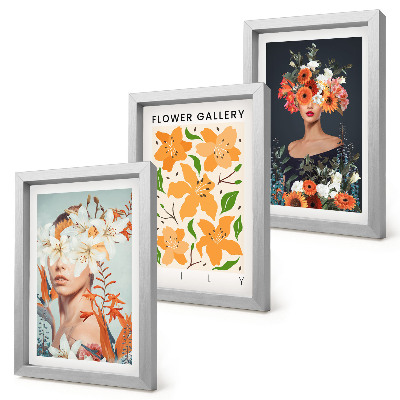 3-piece wall art set Floral portraits with colorful bouquets and leaves
