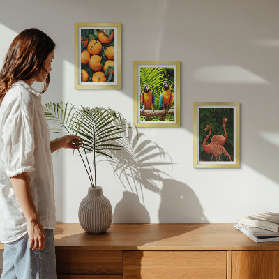 Photo frame wall Fruity accents with parrots and flamingos in the tropics