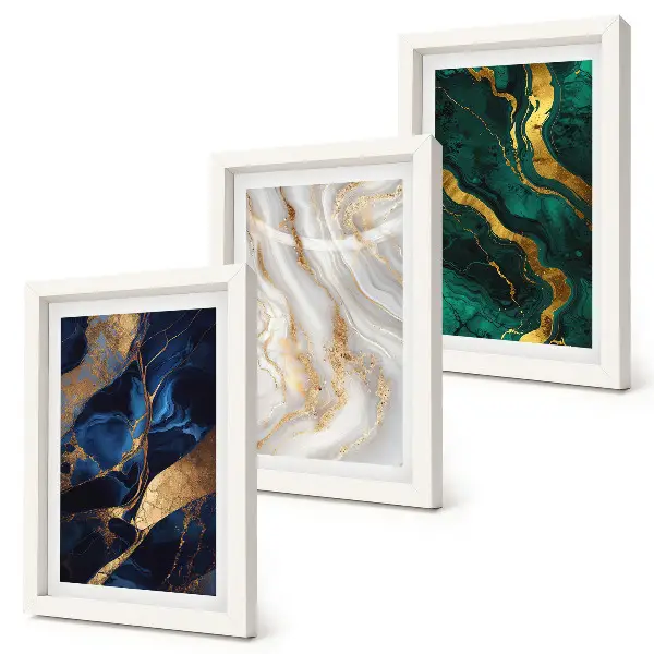 3-piece wall art set with abstract patterns in shades of blue and green