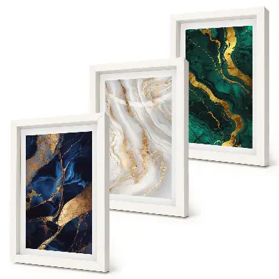 3-piece wall art set with abstract patterns in shades of blue and green