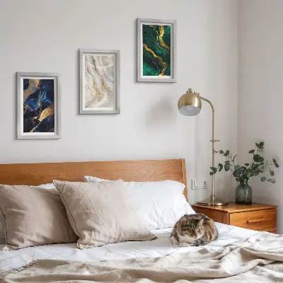 3-piece wall art set with abstract patterns in shades of blue and green