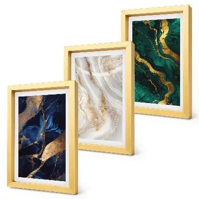 3-piece wall art set with abstract patterns in shades of blue and green