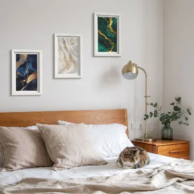 3-piece wall art set with abstract patterns in shades of blue and green