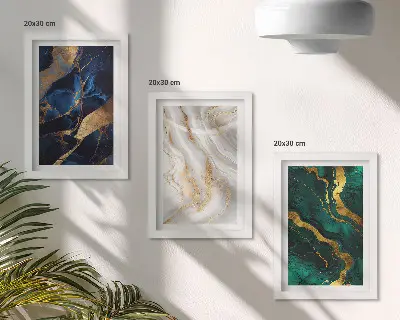 3-piece wall art set with abstract patterns in shades of blue and green