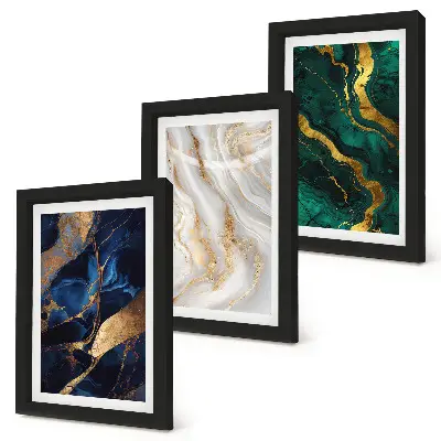 3-piece wall art set with abstract patterns in shades of blue and green