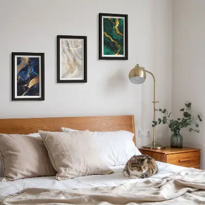 3-piece wall art set with abstract patterns in shades of blue and green