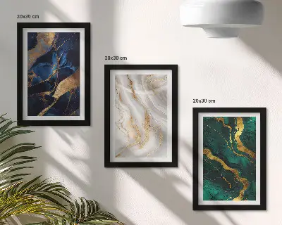 3-piece wall art set with abstract patterns in shades of blue and green