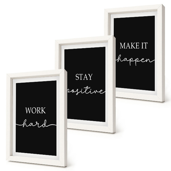 Framed triptych Elegant motivational slogans on a black background
