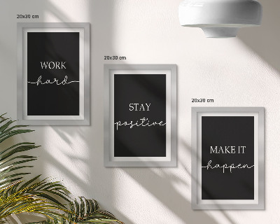 Framed triptych Elegant motivational slogans on a black background