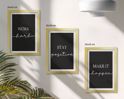 Framed triptych Elegant motivational slogans on a black background