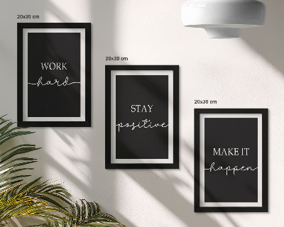 Framed triptych Elegant motivational slogans on a black background