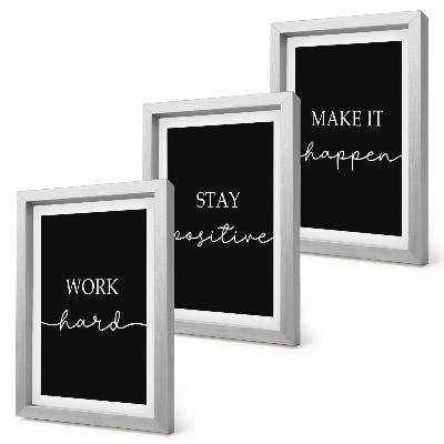 Framed triptych Elegant motivational slogans on a black background