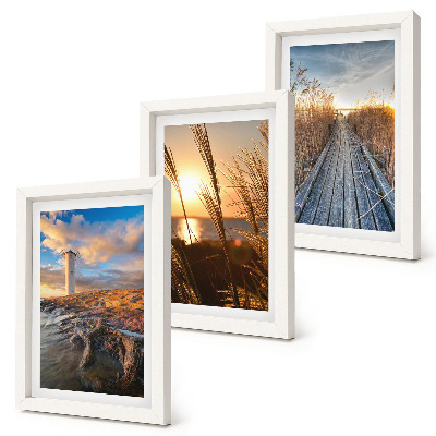 3-piece wall art set View of the lighthouse by the sea, grass and a wooden pier