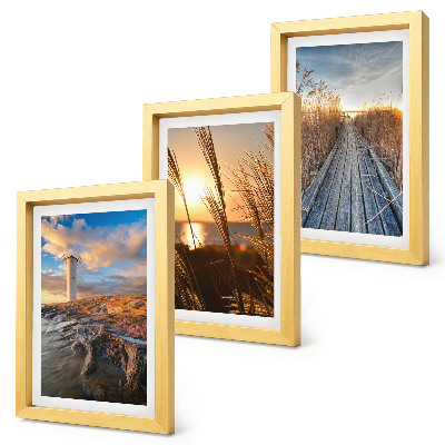 3-piece wall art set View of the lighthouse by the sea, grass and a wooden pier