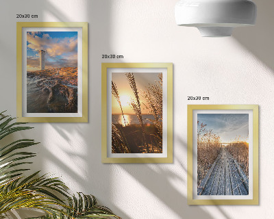 3-piece wall art set View of the lighthouse by the sea, grass and a wooden pier