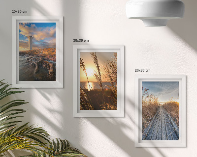 3-piece wall art set View of the lighthouse by the sea, grass and a wooden pier