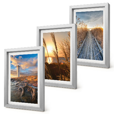 3-piece wall art set View of the lighthouse by the sea, grass and a wooden pier
